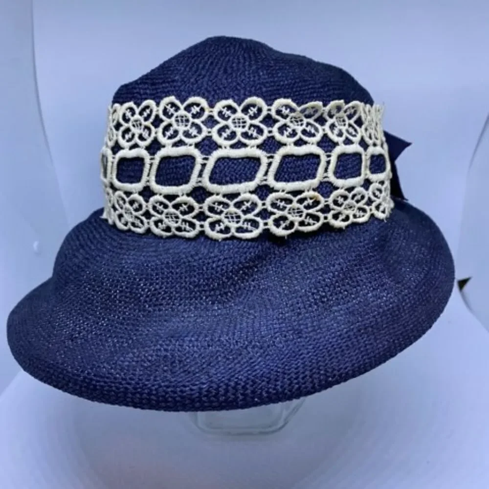 Vintage Union Made Blue & White Floral Lace Hat - Picture 3 of 9